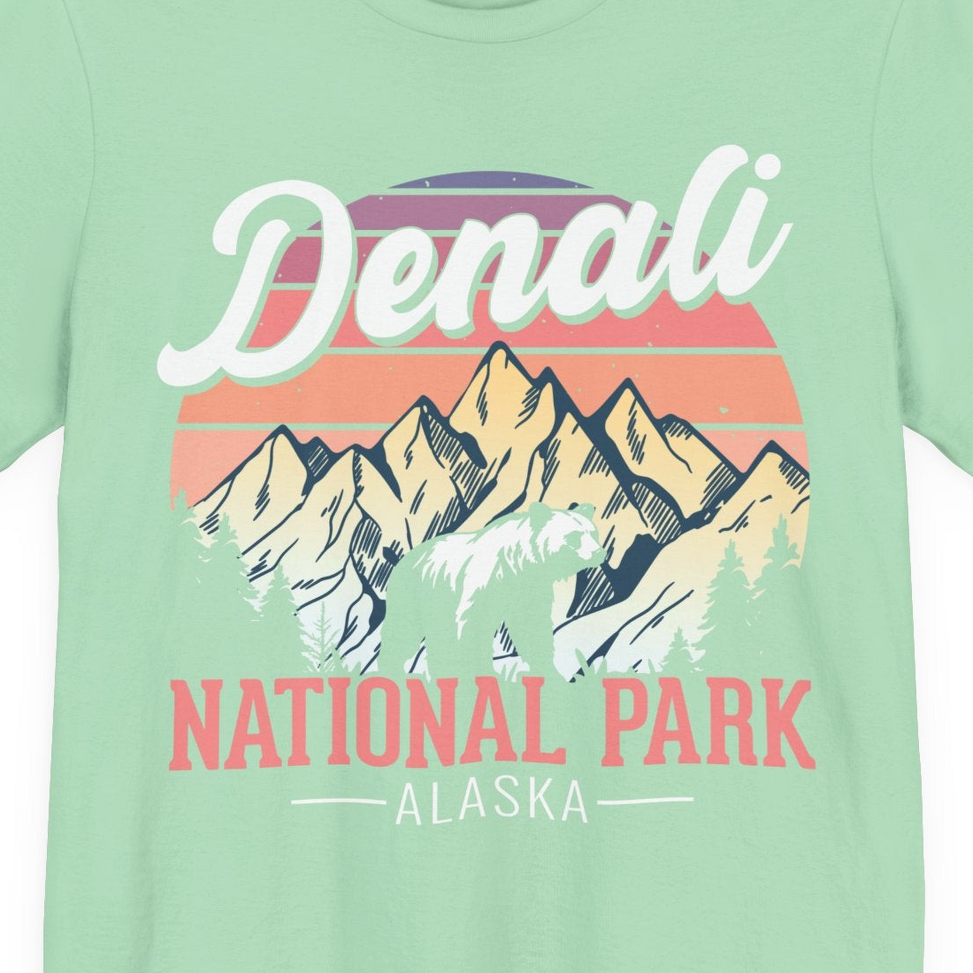 Retro Denali National Park Alaska Bear Mountains Vintage Shirt — Premium Tee Premium T-Shirt – Mint – Alaska Cruise Shirts Close Up