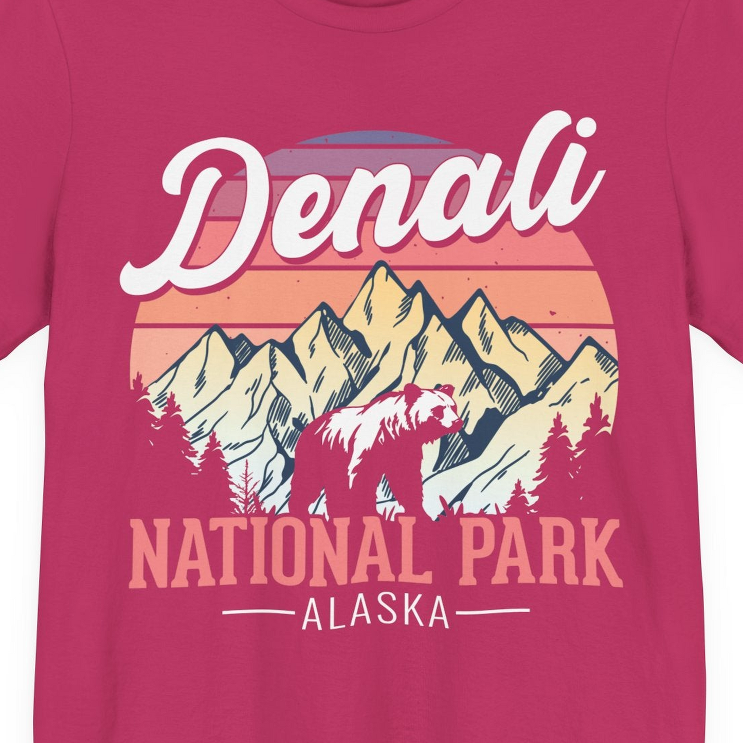 Retro Denali National Park Alaska Bear Mountains Vintage Shirt — Premium Tee Premium T-Shirt – Berry – Alaska Cruise Shirts Close Up