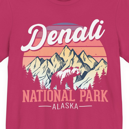 Retro Denali National Park Alaska Bear Mountains Vintage Shirt — Premium Tee Premium T-Shirt – Berry – Alaska Cruise Shirts Close Up