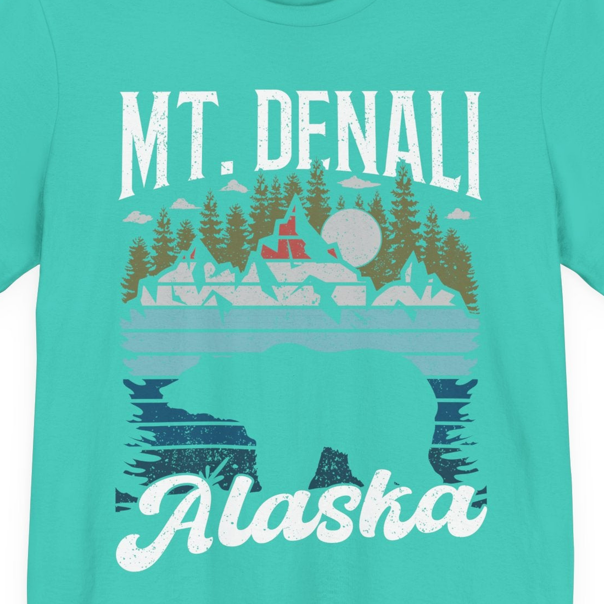 Mt Denali Alaska Bear Wilderness Shirt Premium T-Shirt – Teal – Alaska Cruise Shirts Close Up