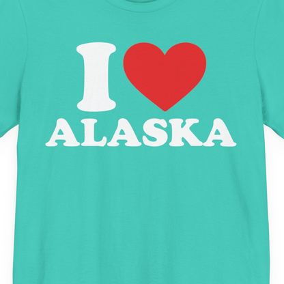 I Love Alaska Shirt Premium T-Shirt – Teal – Alaska Cruise Shirts Close Up