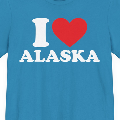 I Love Alaska Shirt Premium T-Shirt – Aqua – Alaska Cruise Shirts Close Up