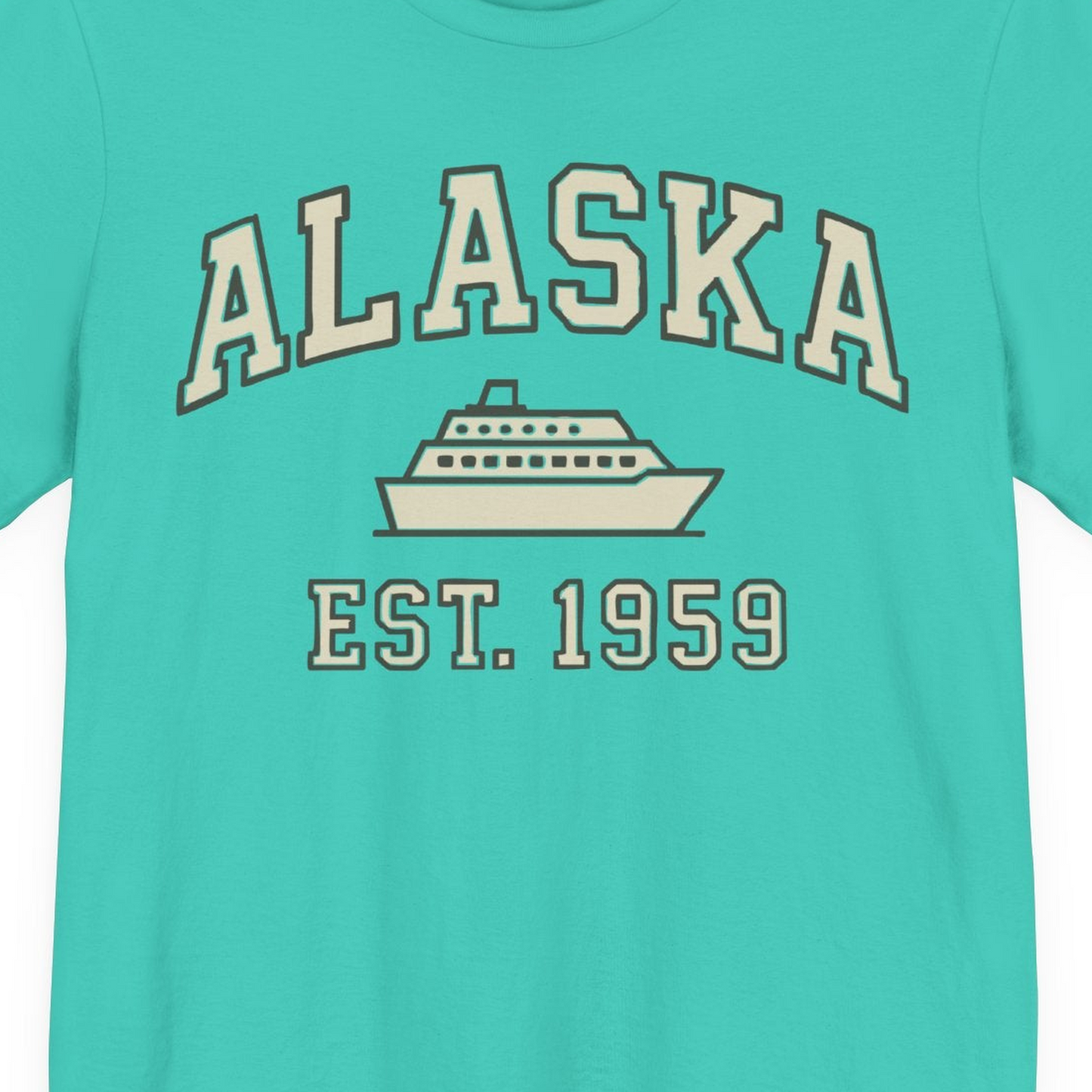 Alaska Cruise Shirt Premium T-Shirt – Teal – Alaska Cruise Shirts Close Up
