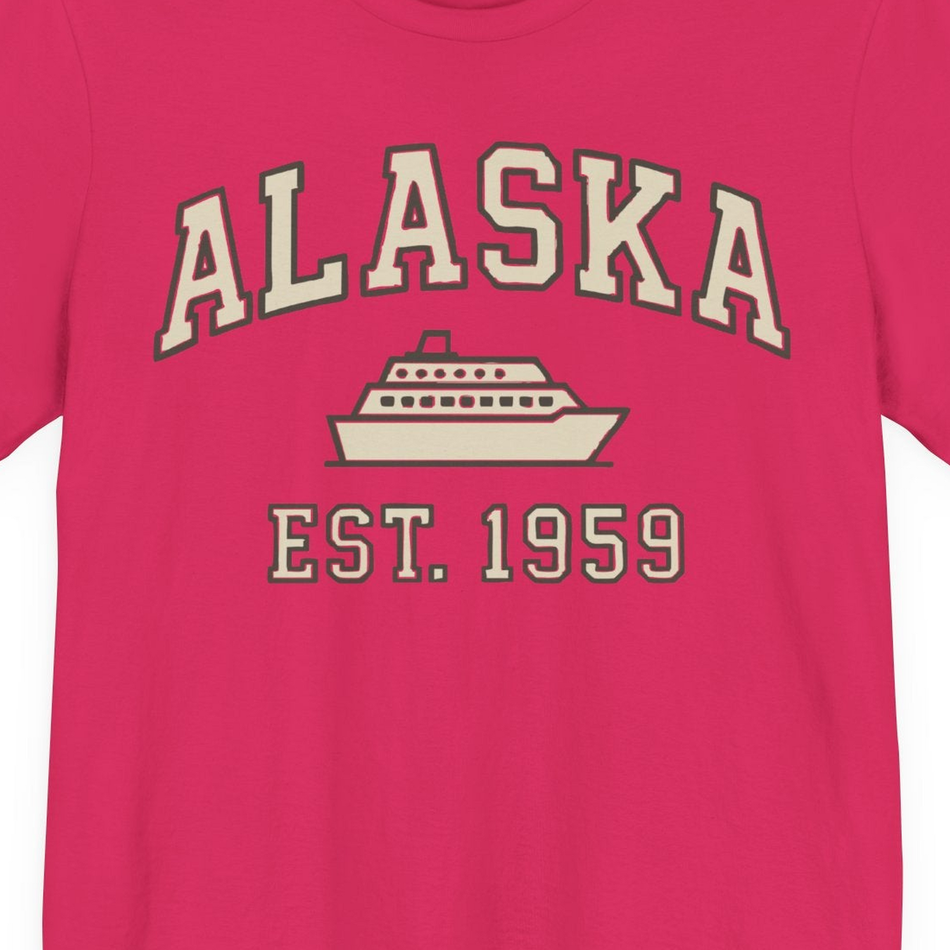 Alaska Cruise Shirt Premium T-Shirt – Fuchsia – Alaska Cruise Shirts Close Up