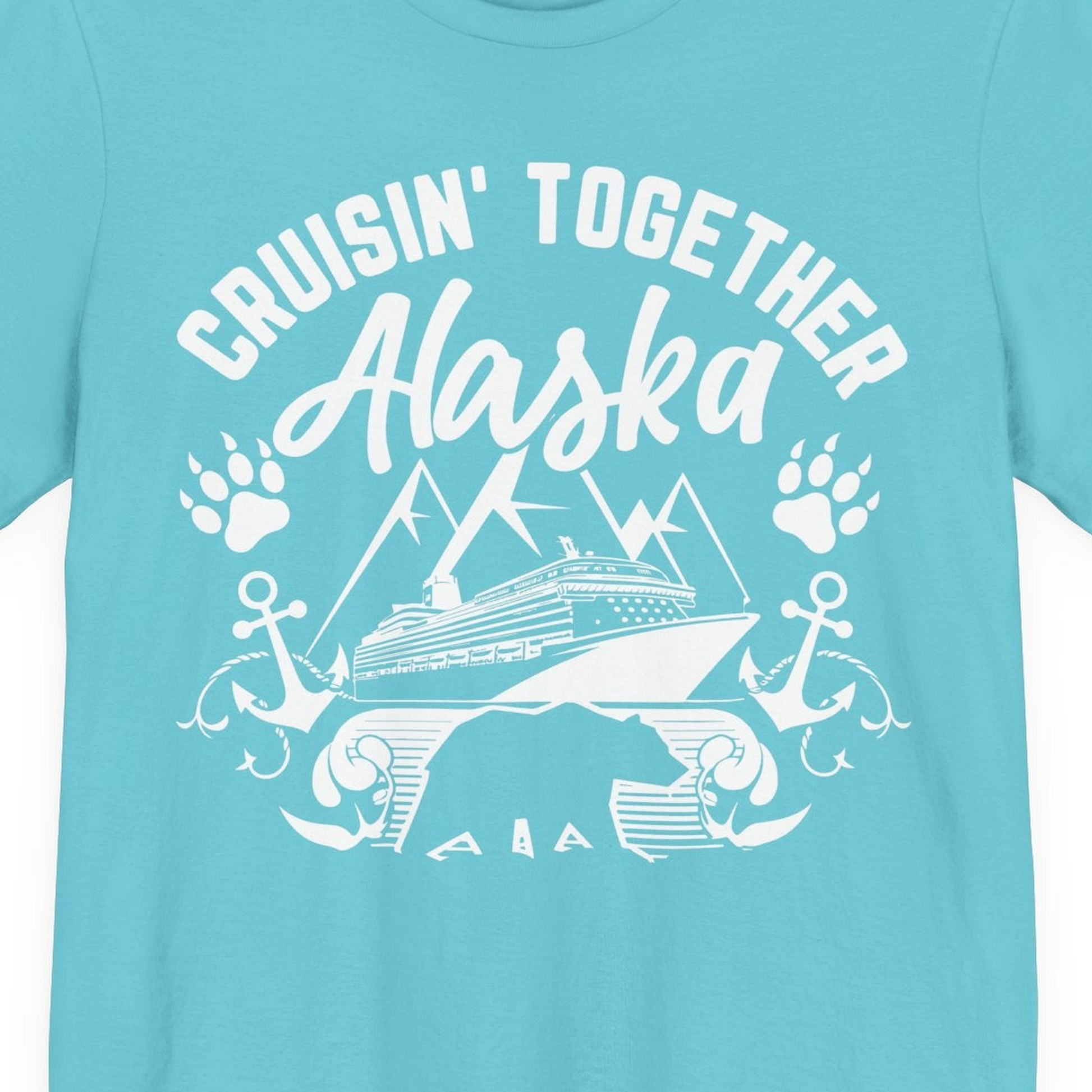 Alaska Cruise Adventure Shirt Premium T-Shirt – Turquoise – Alaska Cruise Shirts Close Up
