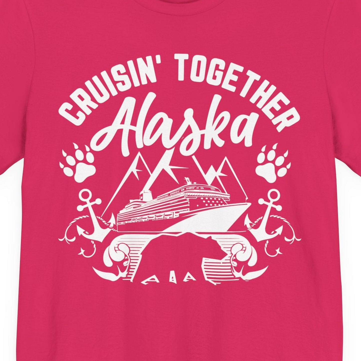Alaska Cruise Adventure Shirt Premium T-Shirt – Fuchsia – Alaska Cruise Shirts Close Up