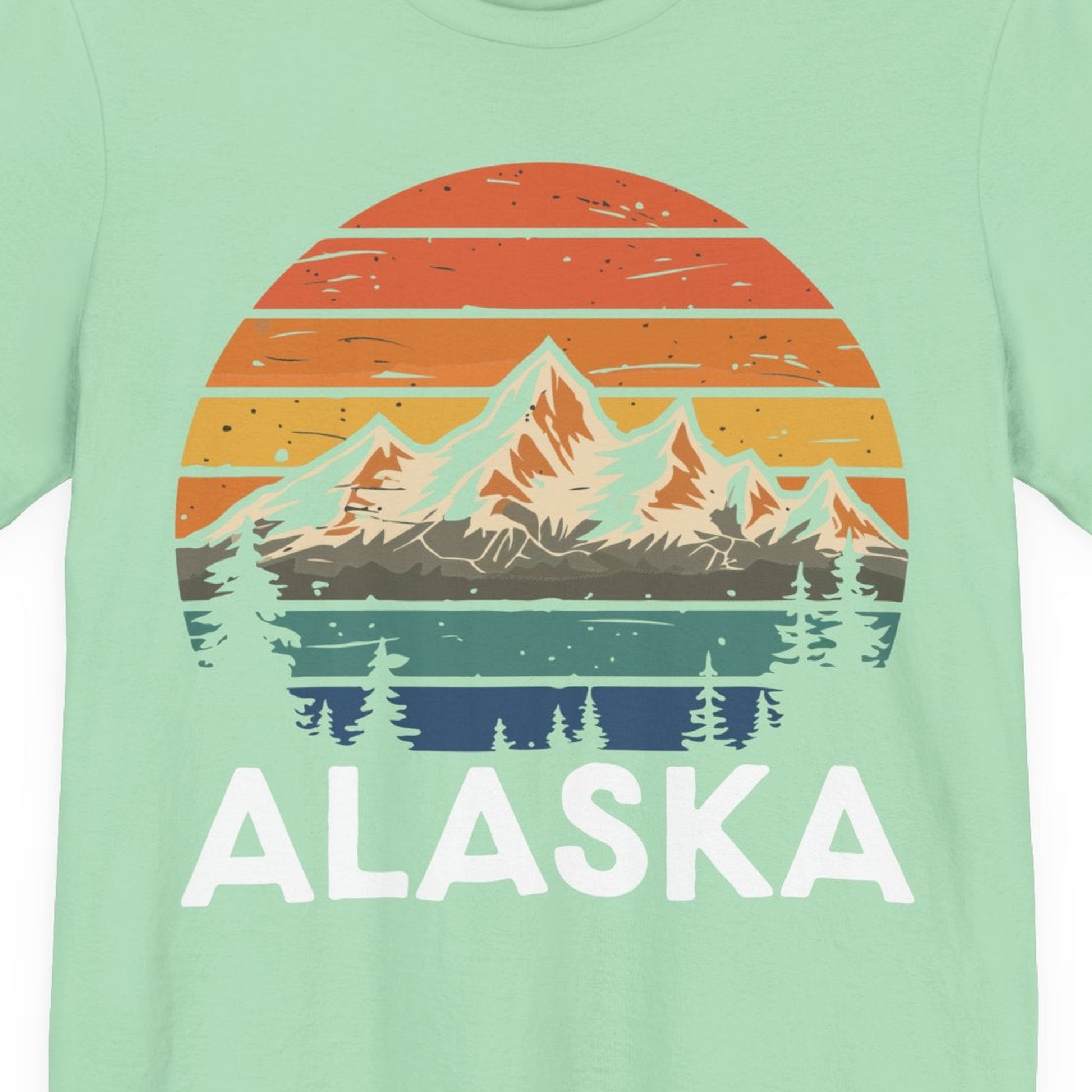 Retro Alaska Mountain Scenery Shirt Premium T-Shirt – Mint – Alaska Cruise Shirts Close Up