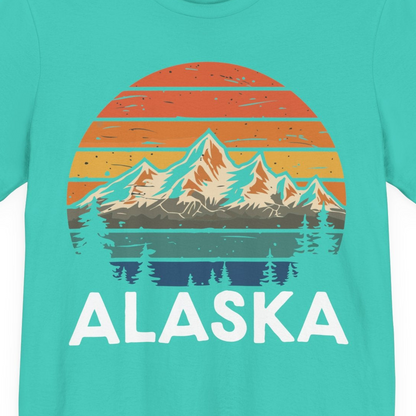 Retro Alaska Mountain Scenery Shirt Premium T-Shirt – Teal – Alaska Cruise Shirts Close Up