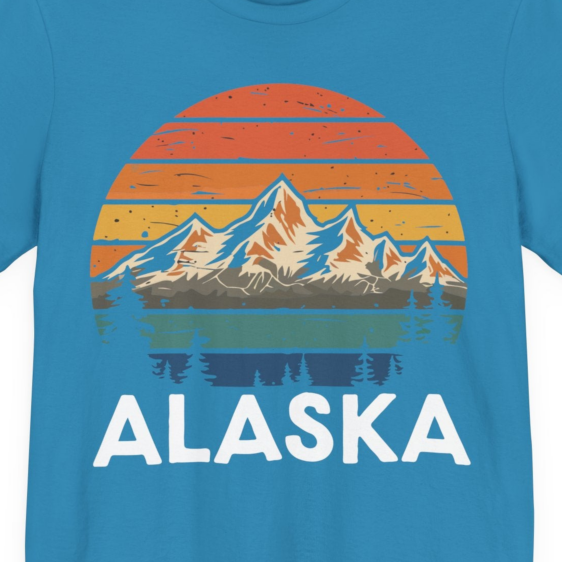 Retro Alaska Mountain Scenery Shirt Premium T-Shirt – Aqua – Alaska Cruise Shirts Close Up