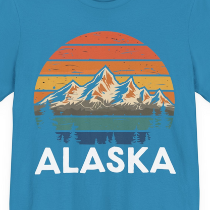 Retro Alaska Mountain Scenery Shirt Premium T-Shirt – Aqua – Alaska Cruise Shirts Close Up
