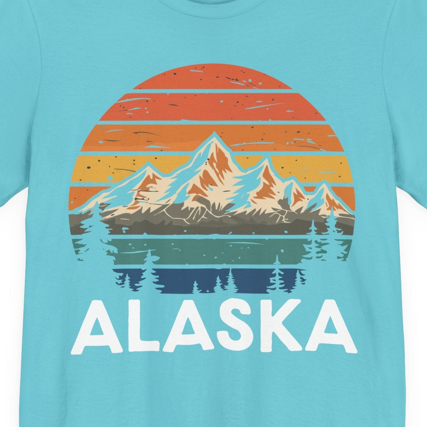 Retro Alaska Mountain Scenery Shirt Premium T-Shirt – Turquoise – Alaska Cruise Shirts Close Up