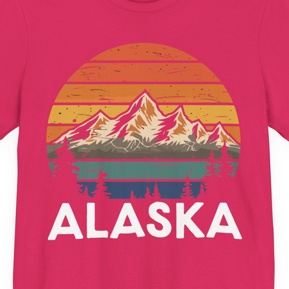 Retro Alaska Mountain Scenery Shirt Premium T-Shirt – Fuchsia – Alaska Cruise Shirts Close Up