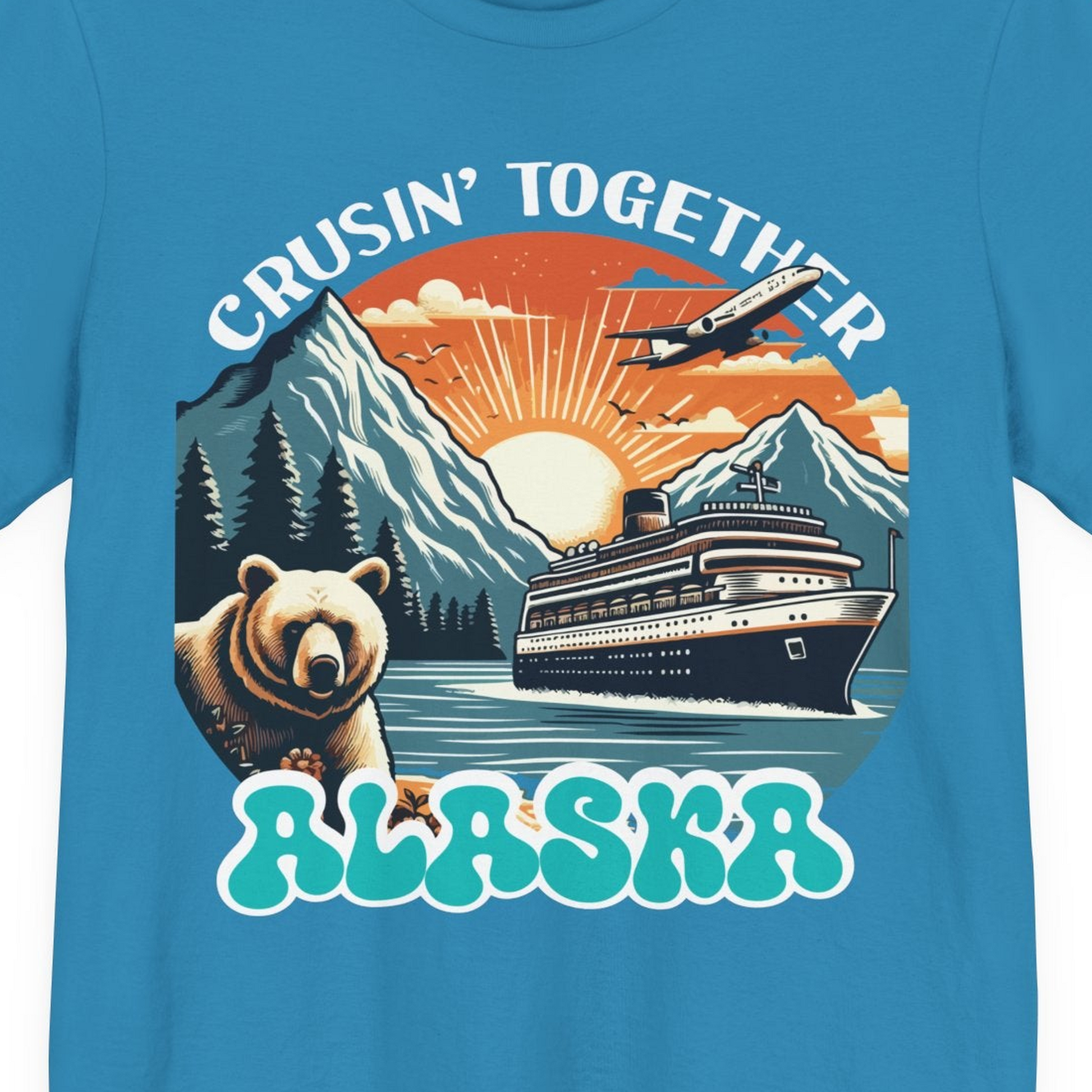 Alaska Cruise Shirt Premium T-Shirt – Aqua – Alaska Cruise Shirts Close Up