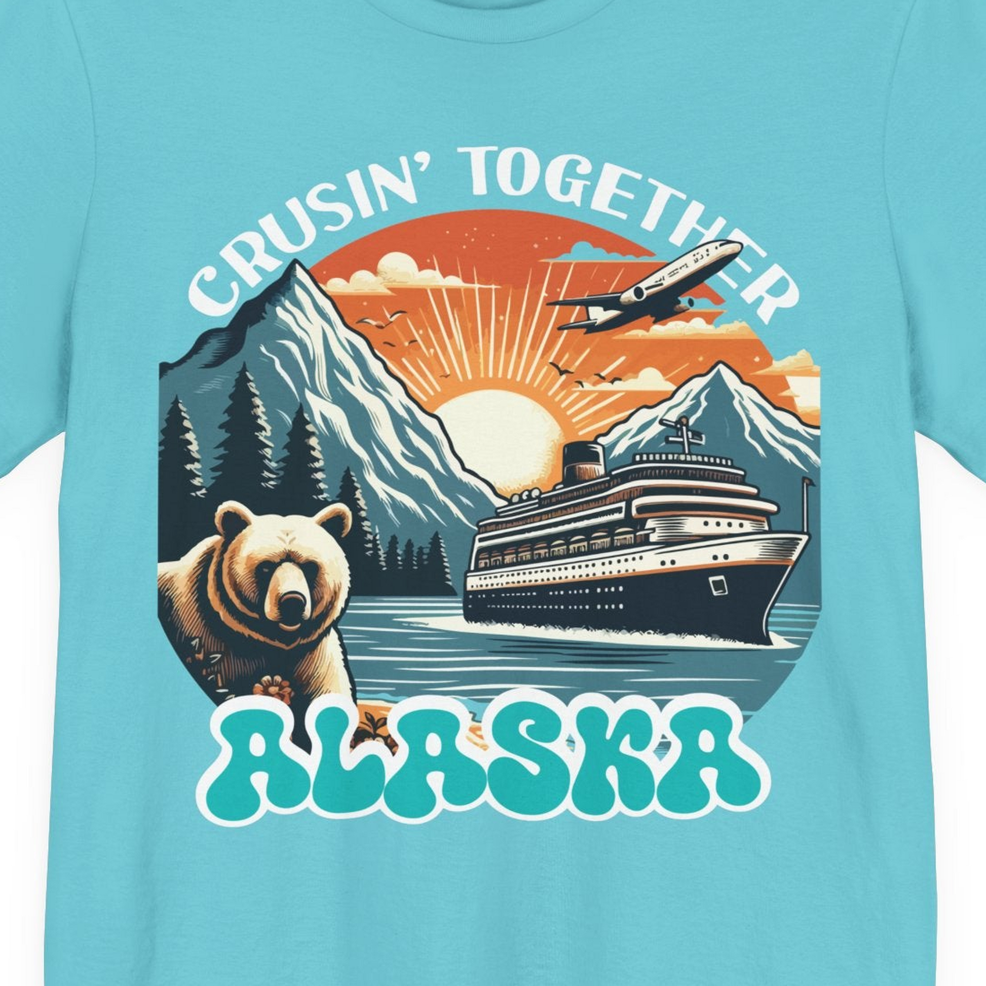 Alaska Cruise Shirt Premium T-Shirt – Turquoise – Alaska Cruise Shirts Close Up