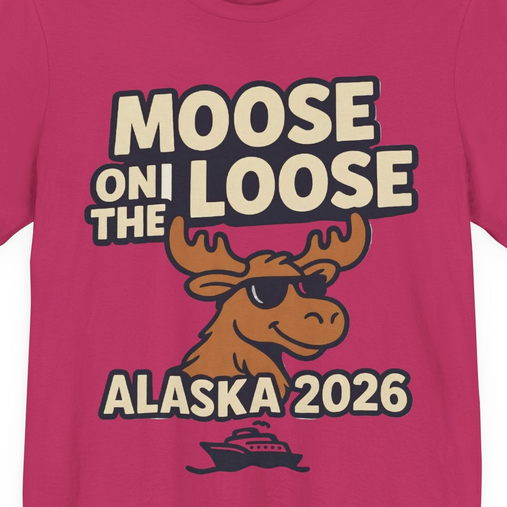 Moose on the Loose Alaska 2026 Cruise Cartoon Funny Shirt — Premium Tee Premium T-Shirt – Berry – Alaska Cruise Shirts Close Up