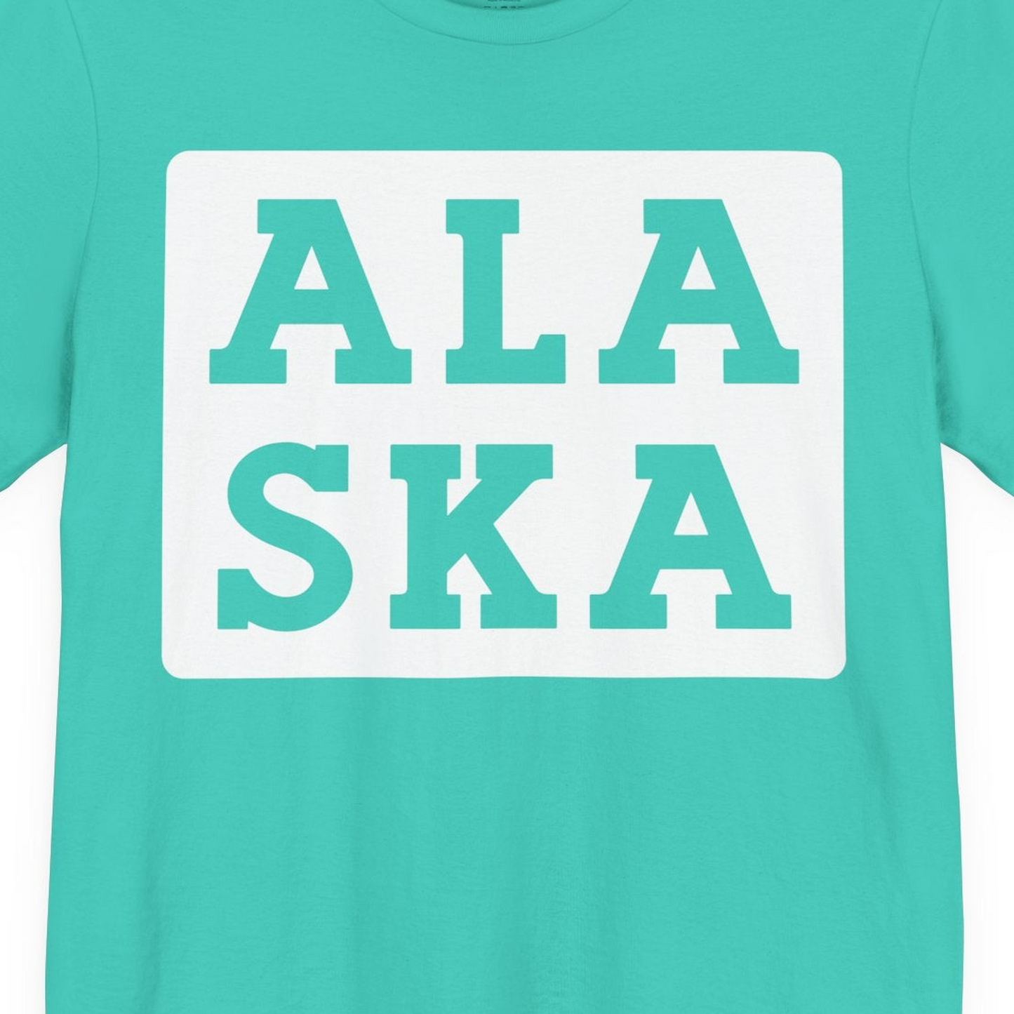 Bold Alaska Block Text Shirt Premium T-Shirt – Teal – Alaska Cruise Shirts Close Up