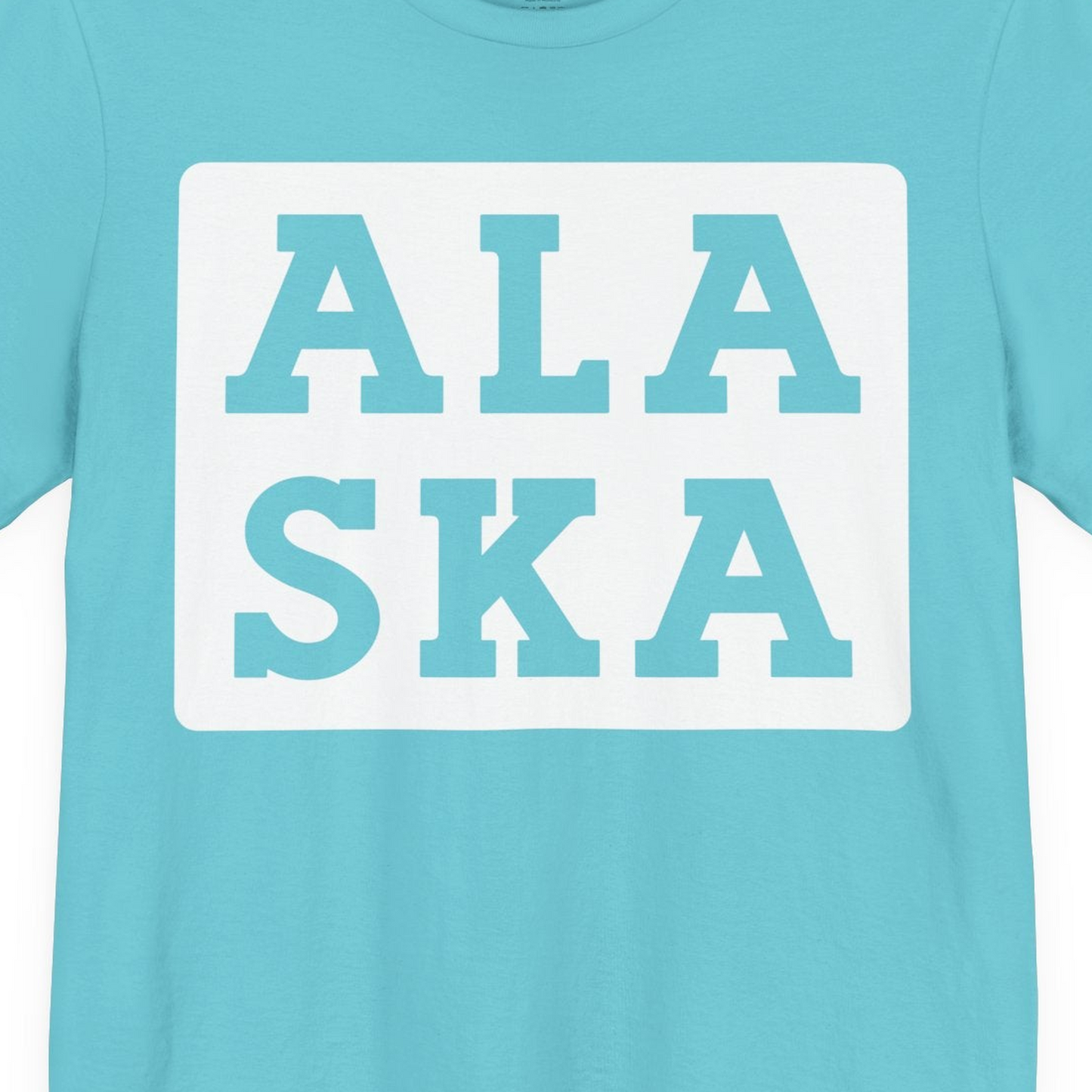 Bold Alaska Block Text Shirt Premium T-Shirt – Turquoise – Alaska Cruise Shirts Close Up