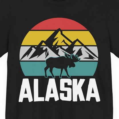Retro Alaska Moose Silhouette Shirt Premium T-Shirt – Black – Alaska Cruise Shirts Close Up