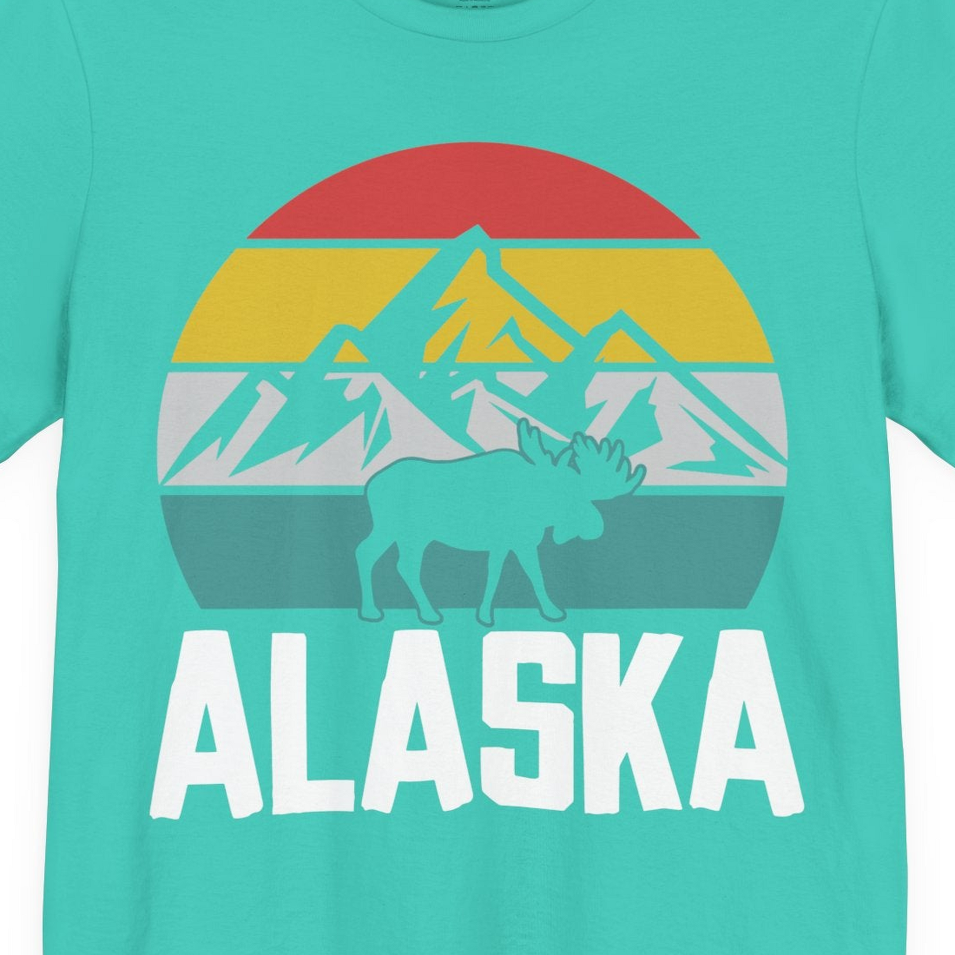 Retro Alaska Moose Silhouette Shirt Premium T-Shirt – Teal – Alaska Cruise Shirts Close Up