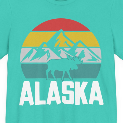 Retro Alaska Moose Silhouette Shirt Premium T-Shirt – Teal – Alaska Cruise Shirts Close Up