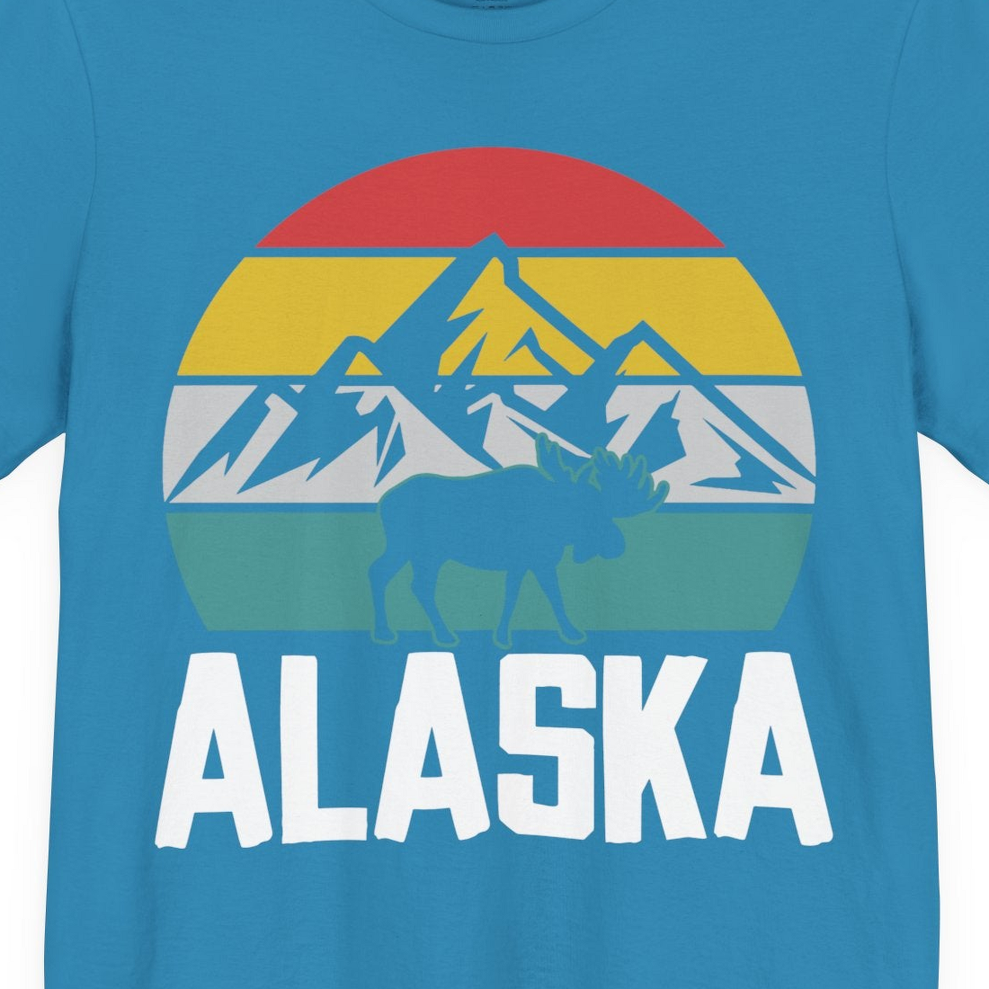 Retro Alaska Moose Silhouette Shirt Premium T-Shirt – Aqua – Alaska Cruise Shirts Close Up