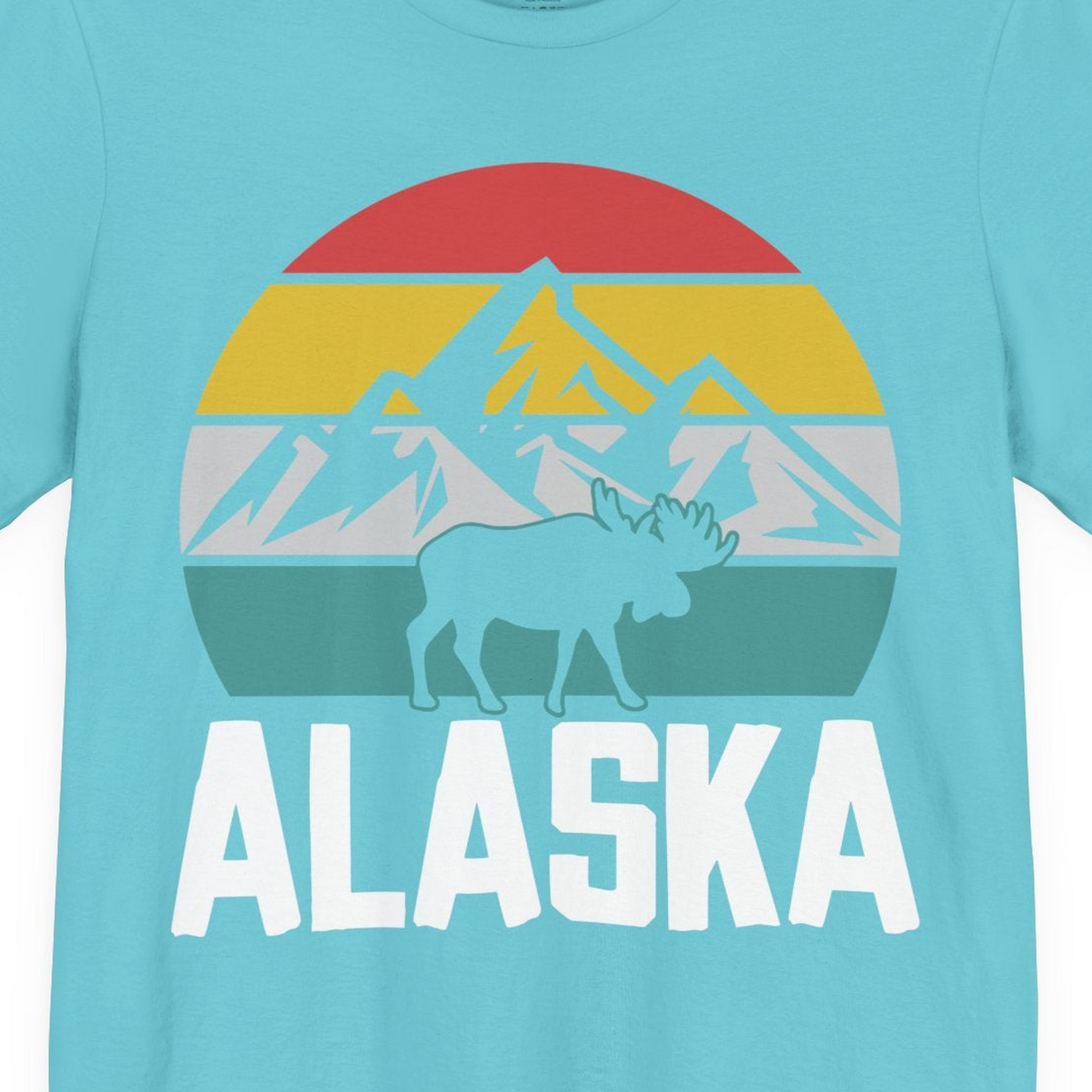 Retro Alaska Moose Silhouette Shirt Premium T-Shirt – Turquoise – Alaska Cruise Shirts Close Up