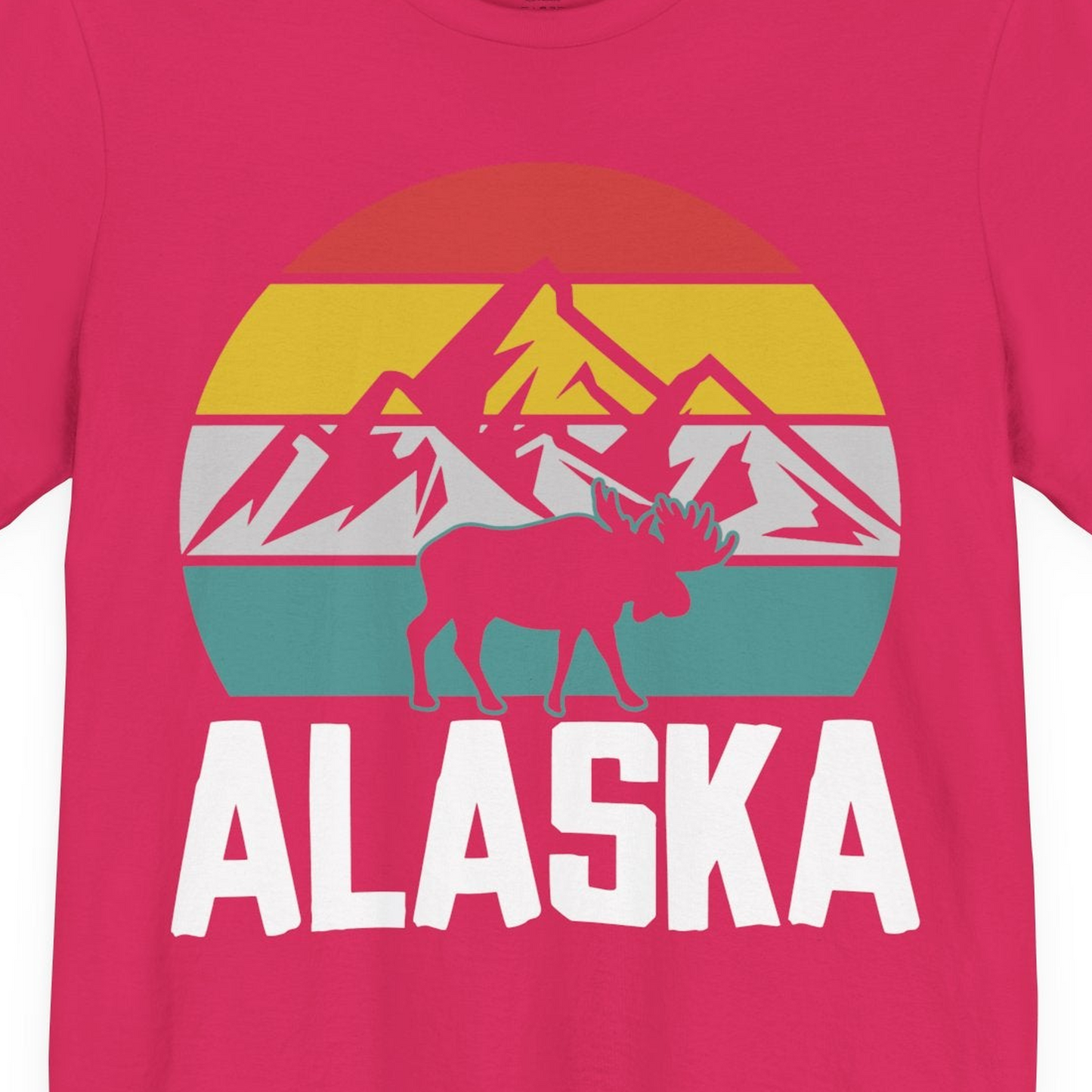 Retro Alaska Moose Silhouette Shirt Premium T-Shirt – Fuchsia – Alaska Cruise Shirts Close Up