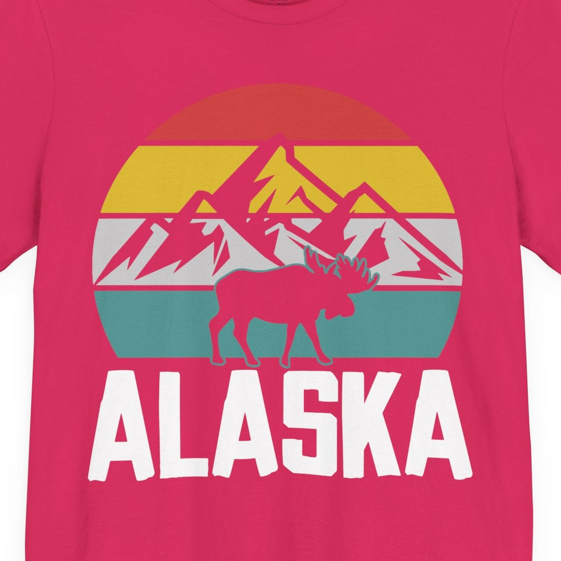 Retro Alaska Moose Silhouette Shirt Premium T-Shirt – Fuchsia – Alaska Cruise Shirts Close Up