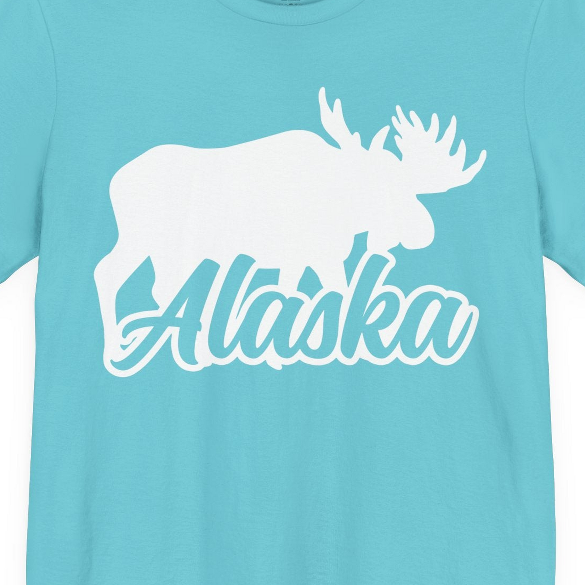 Alaska Moose Wildlife Silhouette Shirt Premium T-Shirt – Turquoise – Alaska Cruise Shirts Close Up