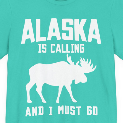 Alaska Is Calling Moose Silhouette Shirt Premium T-Shirt – Teal – Alaska Cruise Shirts Close Up