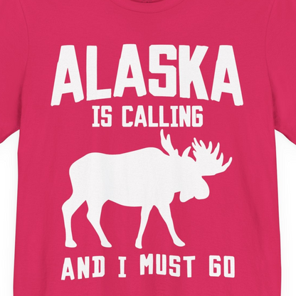 Alaska Is Calling Moose Silhouette Shirt Premium T-Shirt – Fuchsia – Alaska Cruise Shirts Close Up