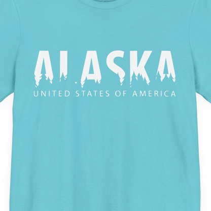 Alaska United States Typography Shirt Premium T-Shirt – Turquoise – Alaska Cruise Shirts Close Up