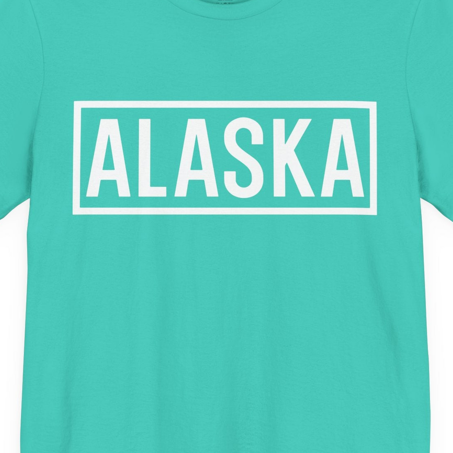 Alaska Bold Text Minimalist Monochrome Graphic Shirt for Travelers — Premium Tee Premium T-Shirt – Teal – Alaska Cruise Shirts Close Up