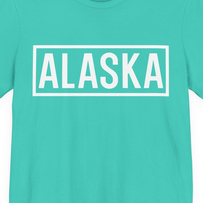 Alaska Bold Text Minimalist Monochrome Graphic Shirt for Travelers — Premium Tee Premium T-Shirt – Teal – Alaska Cruise Shirts Close Up