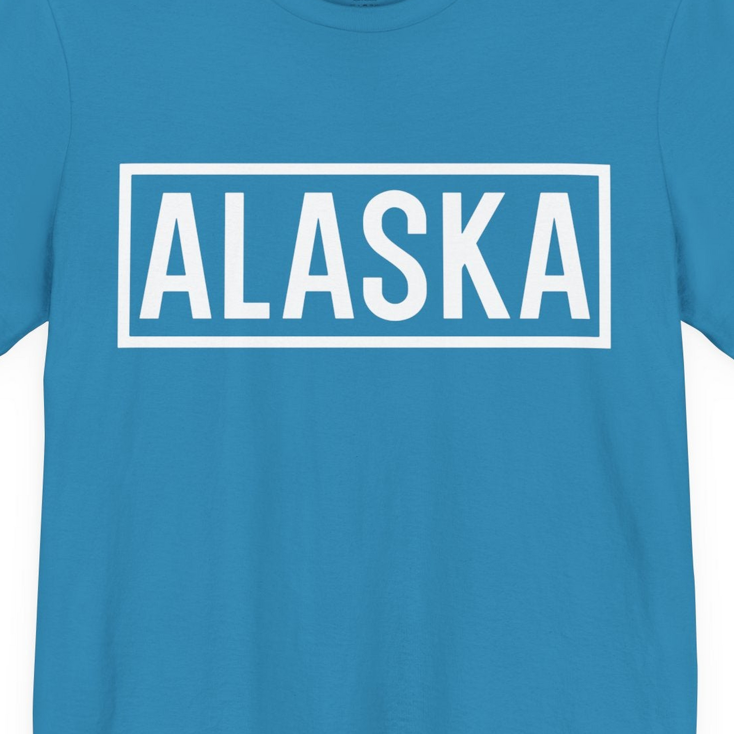 Alaska Bold Text Minimalist Monochrome Graphic Shirt for Travelers — Premium Tee Premium T-Shirt – Aqua – Alaska Cruise Shirts Close Up