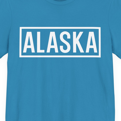 Alaska Bold Text Minimalist Monochrome Graphic Shirt for Travelers — Premium Tee Premium T-Shirt – Aqua – Alaska Cruise Shirts Close Up