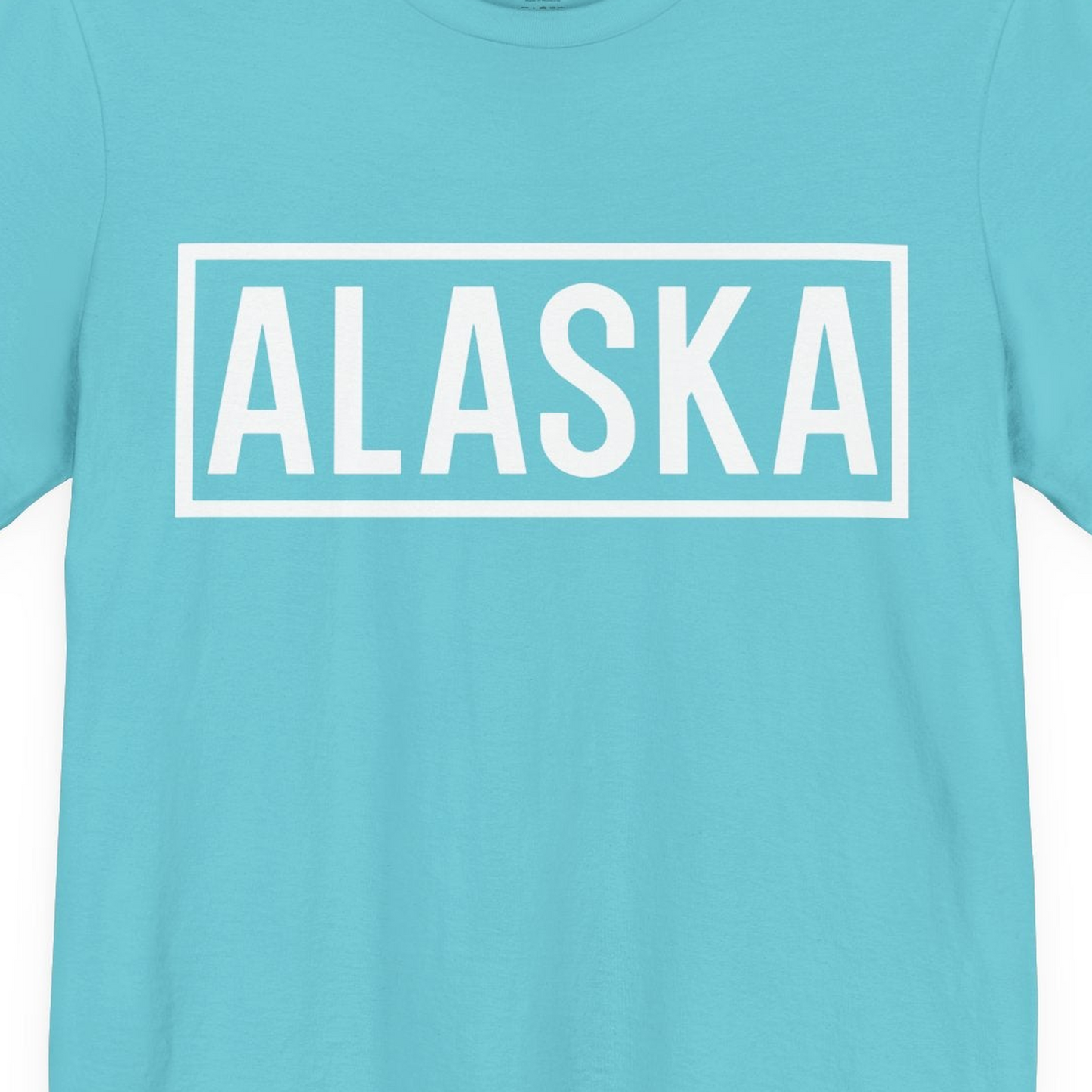 Alaska Bold Text Minimalist Monochrome Graphic Shirt for Travelers — Premium Tee Premium T-Shirt – Turquoise – Alaska Cruise Shirts Close Up