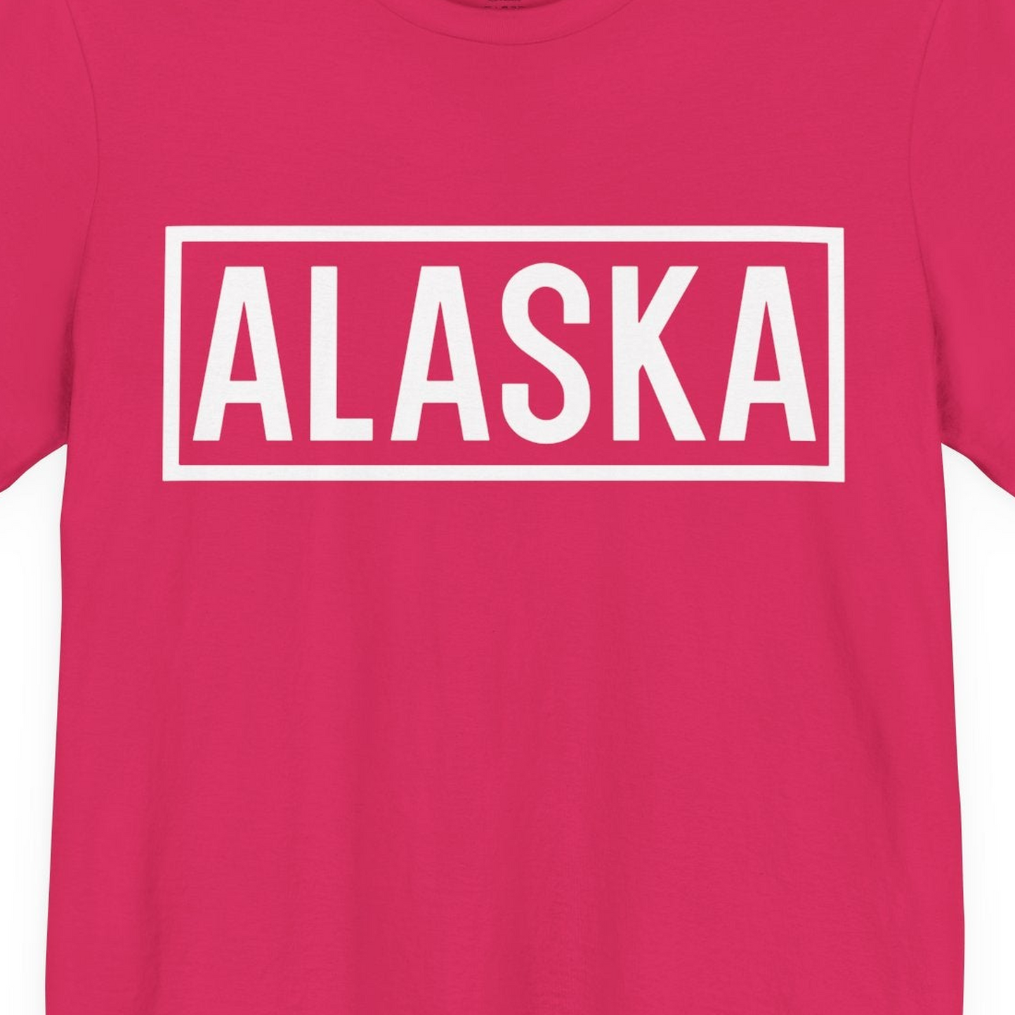 Alaska Bold Text Minimalist Monochrome Graphic Shirt for Travelers — Premium Tee Premium T-Shirt – Fuchsia – Alaska Cruise Shirts Close Up