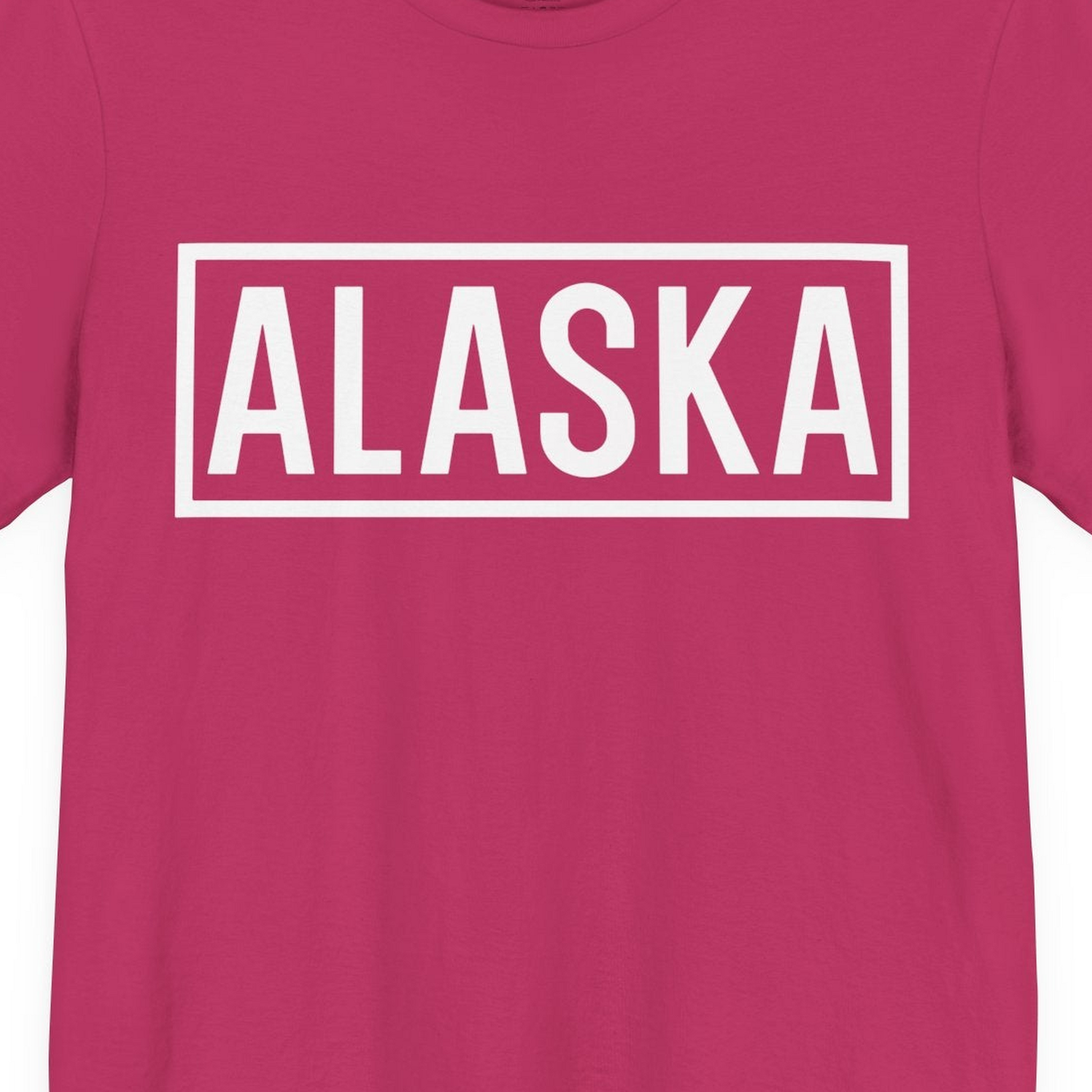 Alaska Bold Text Minimalist Monochrome Graphic Shirt for Travelers — Premium Tee Premium T-Shirt – Berry – Alaska Cruise Shirts Close Up