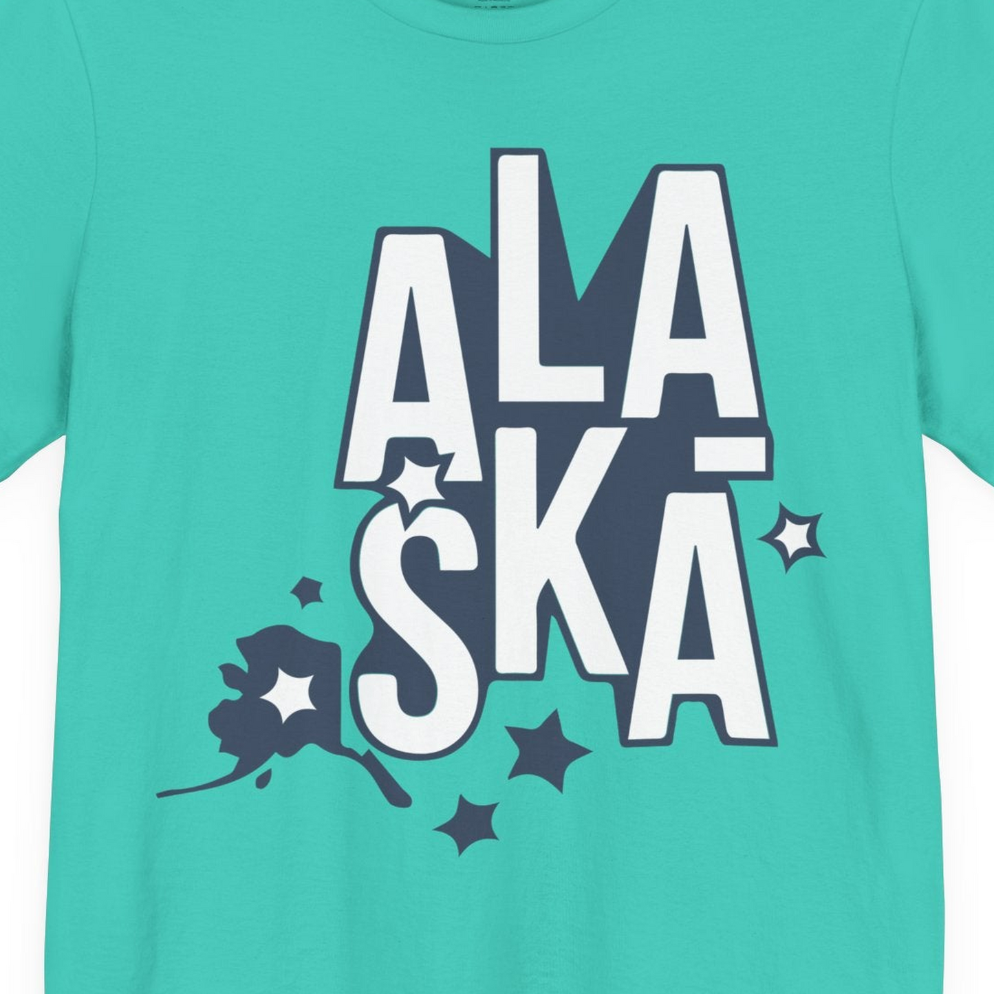 Alaska Stars Bold Typography Shirt Premium T-Shirt – Teal – Alaska Cruise Shirts Close Up