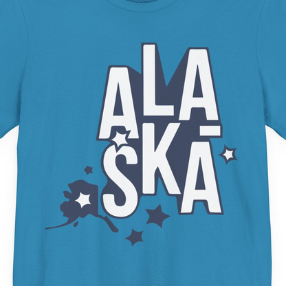 Alaska Stars Bold Typography Shirt Premium T-Shirt – Aqua – Alaska Cruise Shirts Close Up