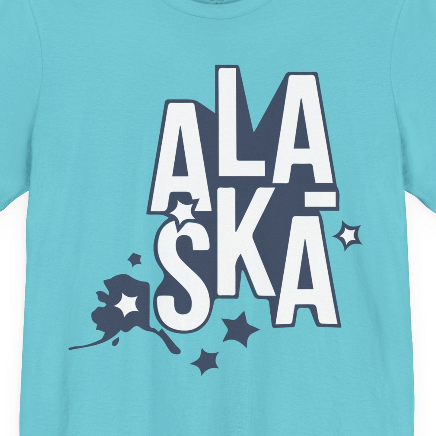 Alaska Stars Bold Typography Shirt Premium T-Shirt – Turquoise – Alaska Cruise Shirts Close Up