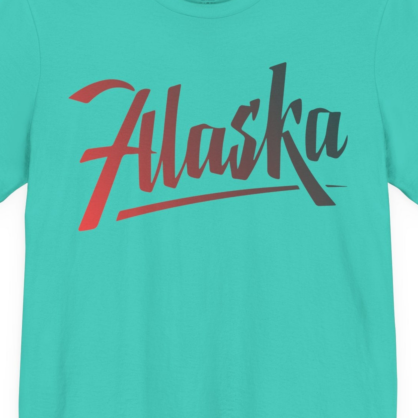 Alaska Script Wordmark Shirt Premium T-Shirt – Teal – Alaska Cruise Shirts Close Up