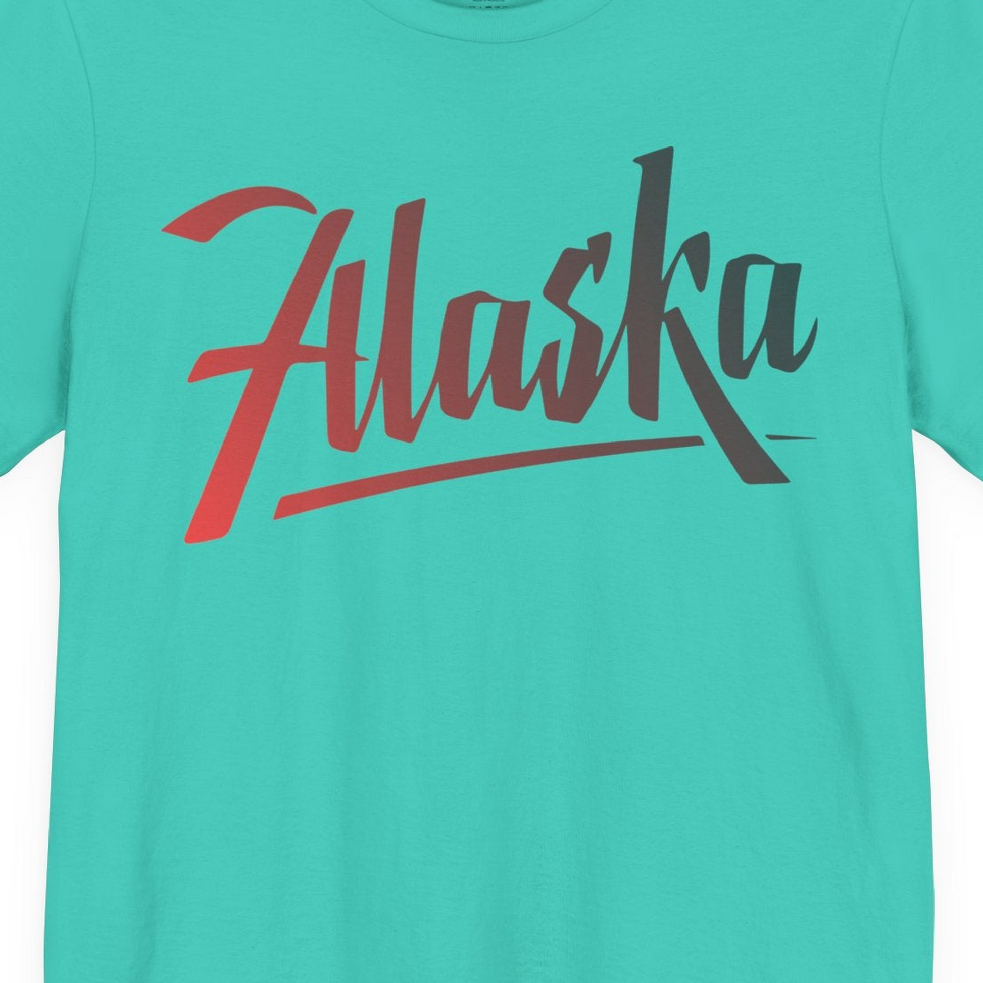 Alaska Script Wordmark Shirt Premium T-Shirt – Teal – Alaska Cruise Shirts Close Up