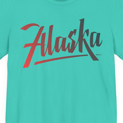 Alaska Script Wordmark Shirt Premium T-Shirt – Teal – Alaska Cruise Shirts Close Up