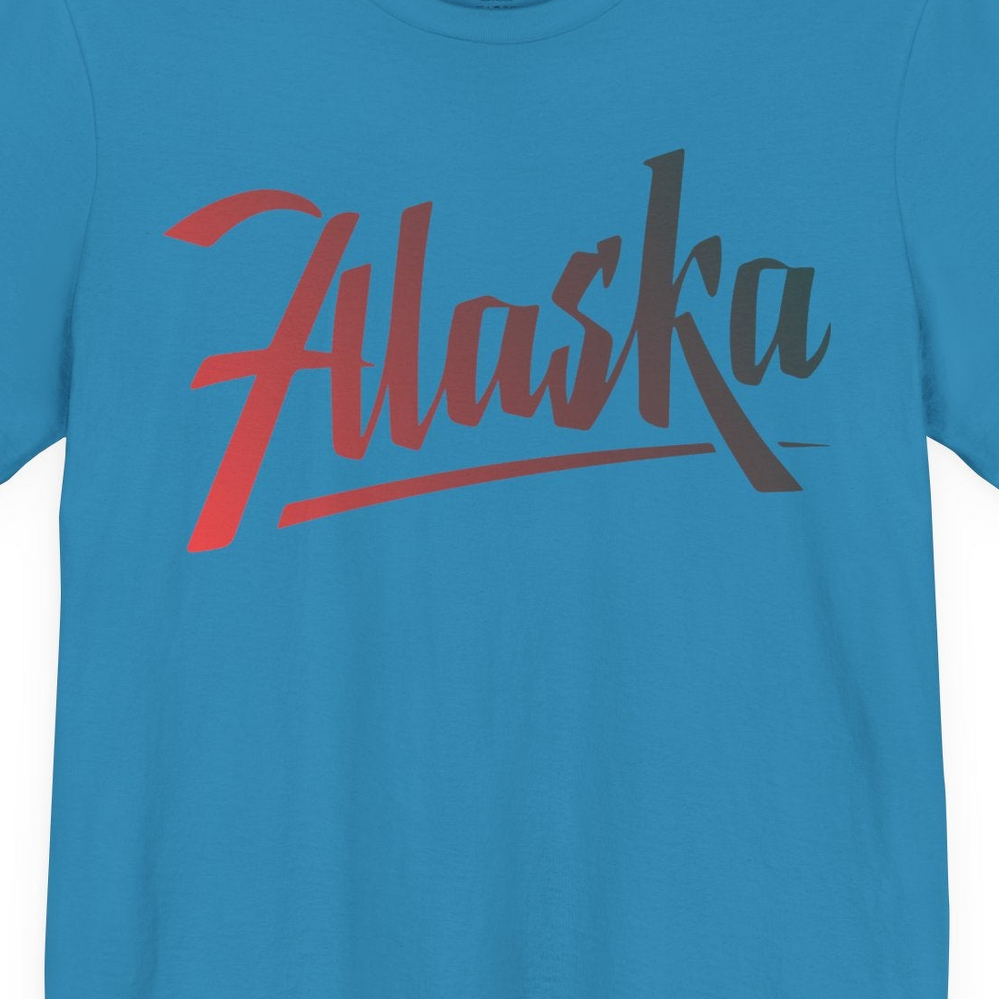 Alaska Script Wordmark Shirt Premium T-Shirt – Aqua – Alaska Cruise Shirts Close Up