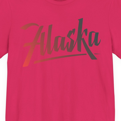 Alaska Script Wordmark Shirt Premium T-Shirt – Fuchsia – Alaska Cruise Shirts Close Up