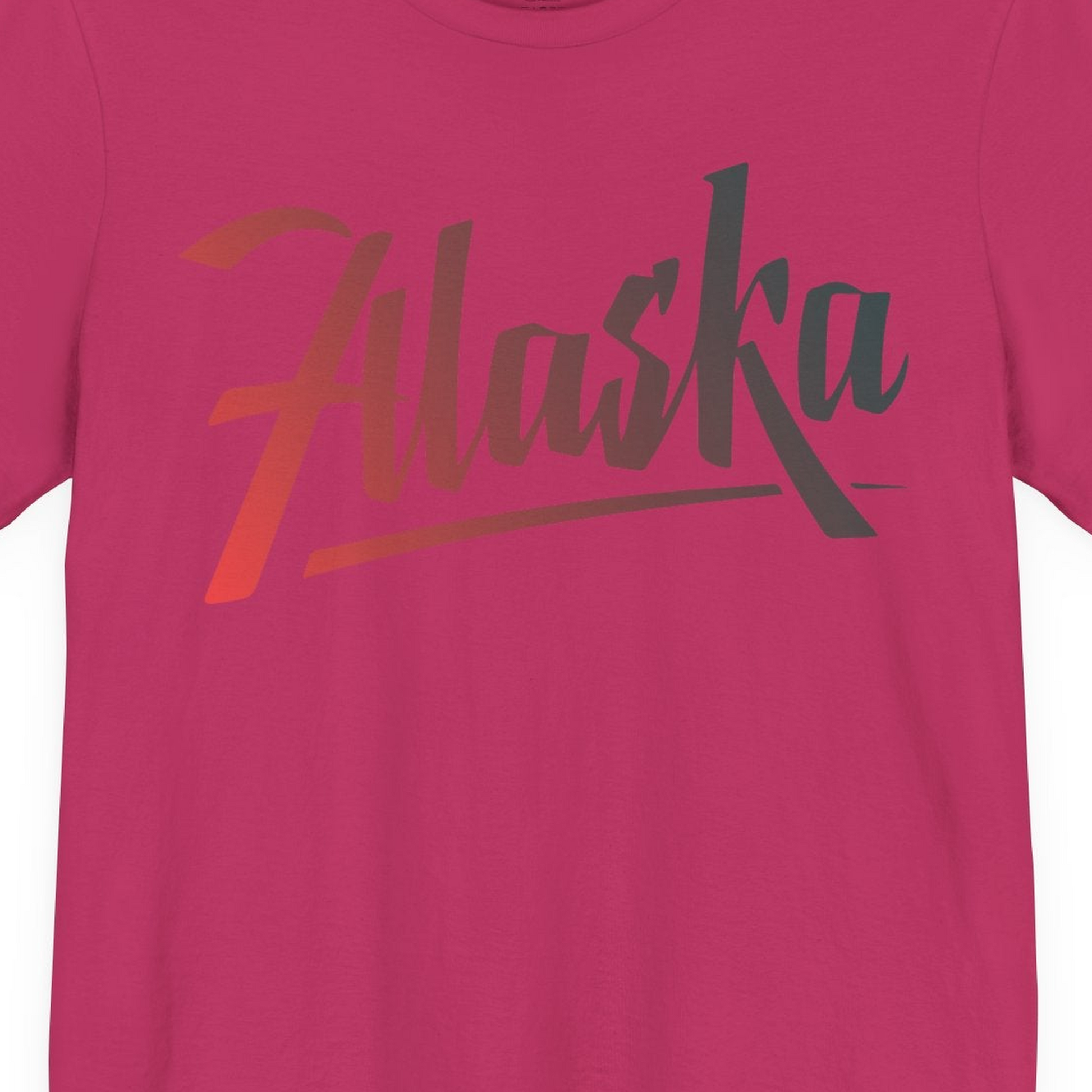 Alaska Script Wordmark Shirt Premium T-Shirt – Berry – Alaska Cruise Shirts Close Up