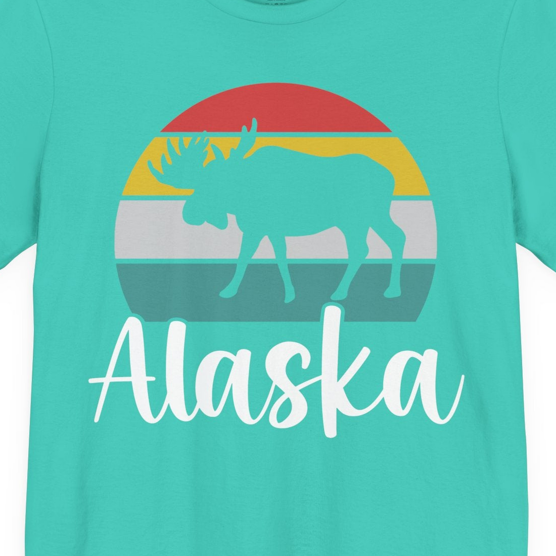 Retro Alaska Moose Silhouette Shirt Premium T-Shirt – Teal – Alaska Cruise Shirts Close Up