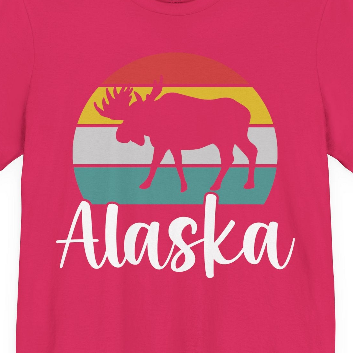 Retro Alaska Moose Silhouette Shirt Premium T-Shirt – Fuchsia – Alaska Cruise Shirts Close Up